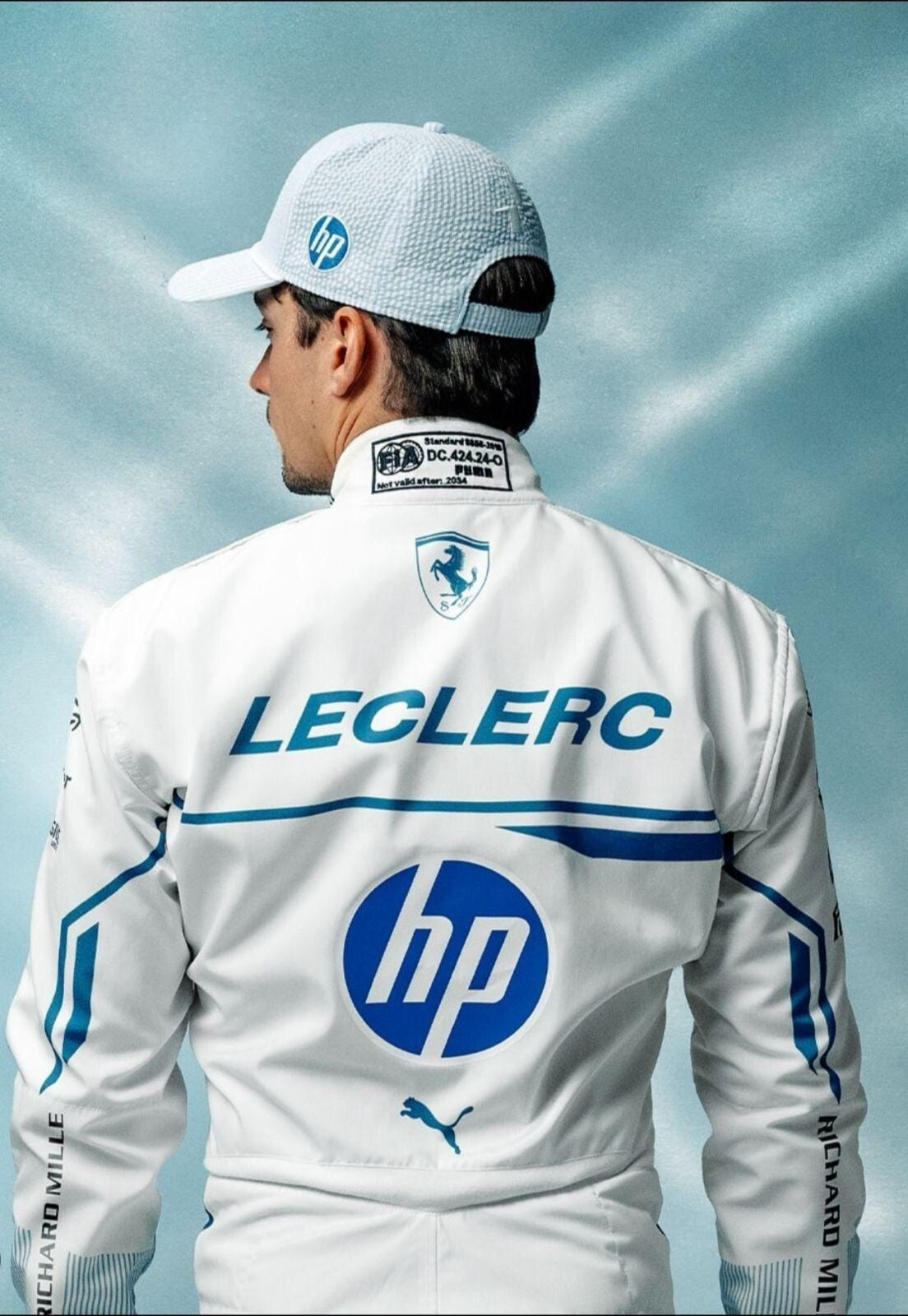 F1 Charles Leclerc Ferrari Monaco White and Blue Karting Suit – Printed Design for Fans & Racers