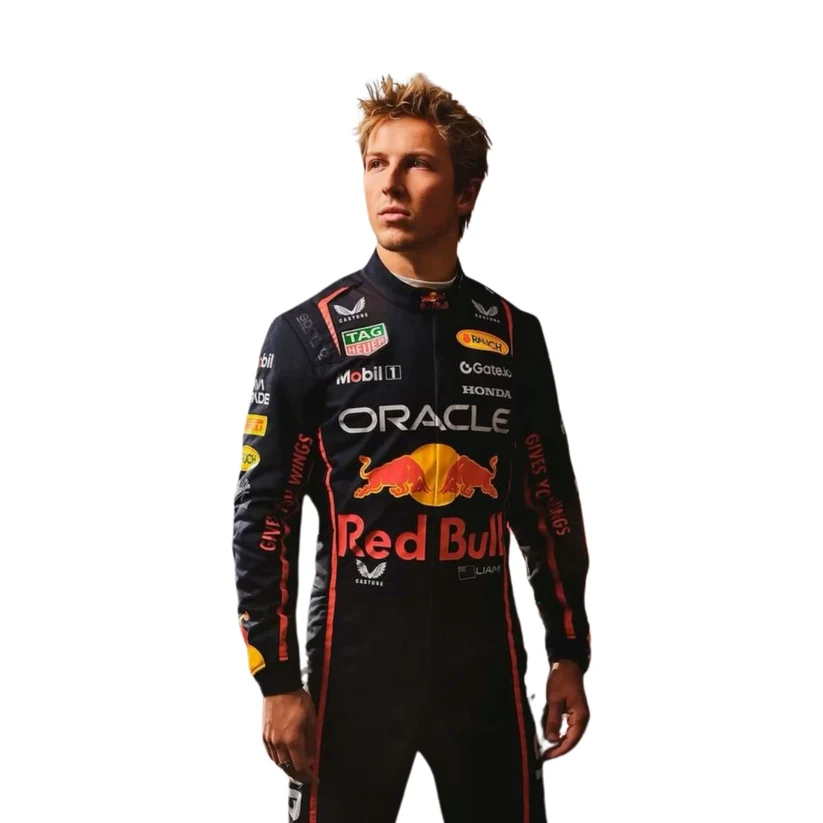 2025 Liam Lawson F1 Racing Suit 4 Front view of the Lawson-inspired F1 racing suit