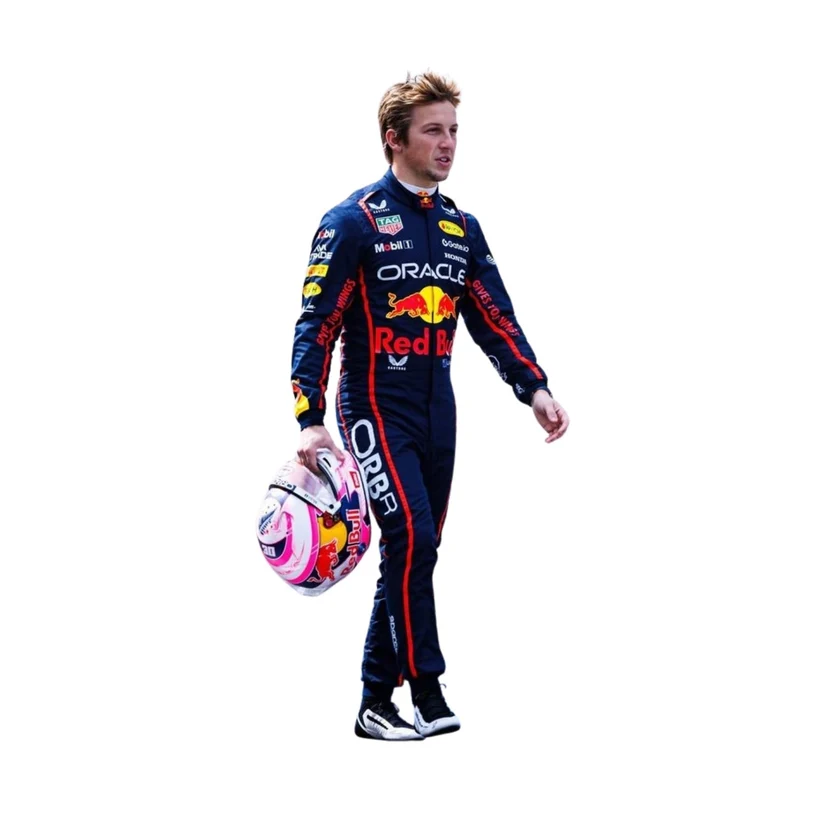 2025 Liam Lawson F1 Racing Suit 3 Red Bull-style racing overalls featuring Liam Lawson details